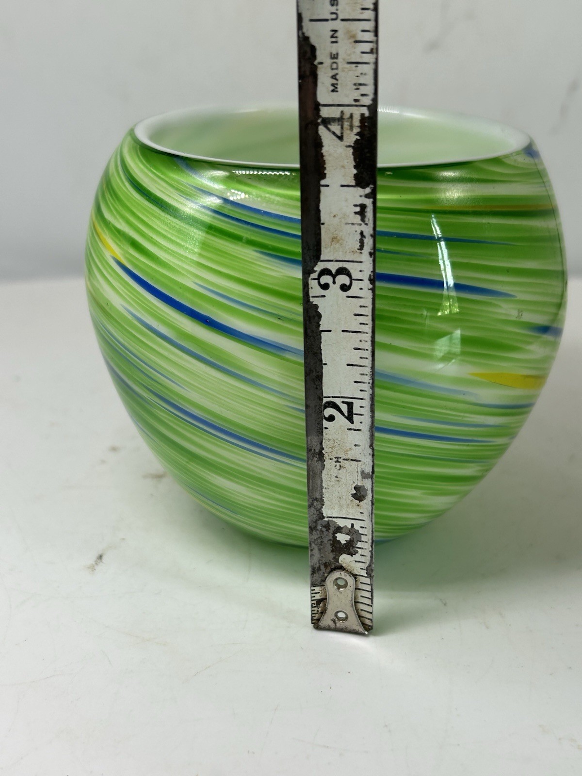 Hand Blown Swirl Green Votive Candle Holder Art Glass Bubble Glass 2