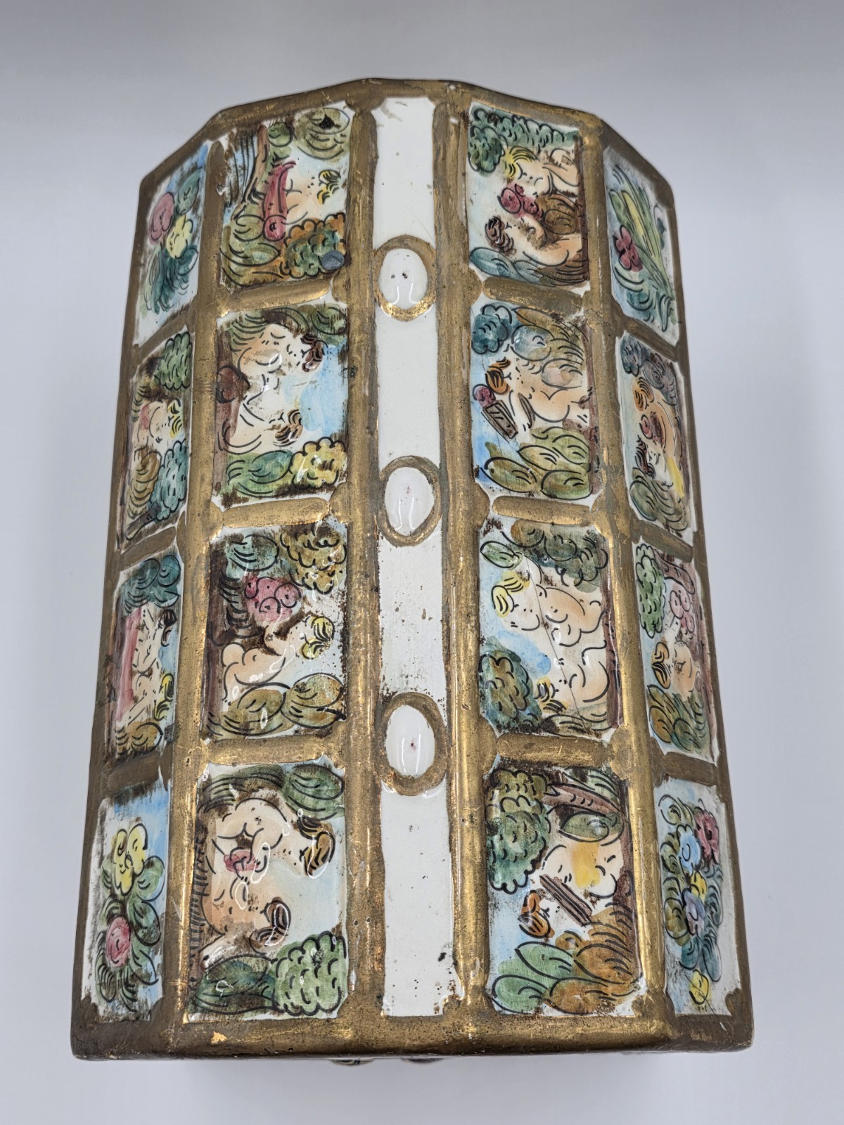 Rare Antique 19th C Large Capodimonte Gilded Porcelain Jewlery Box hand painted.