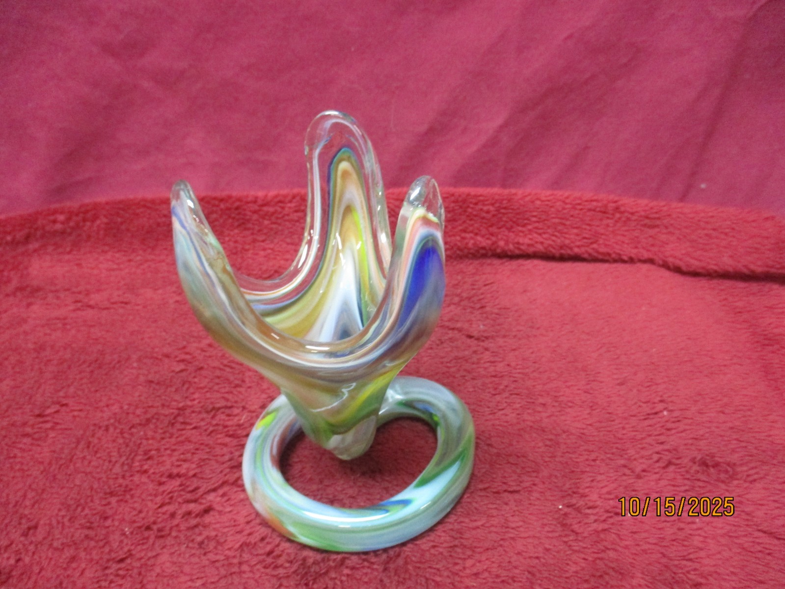 Vintage Art Glass Serpentine Snake, Bud Vase, 5″ tall, Unmarked