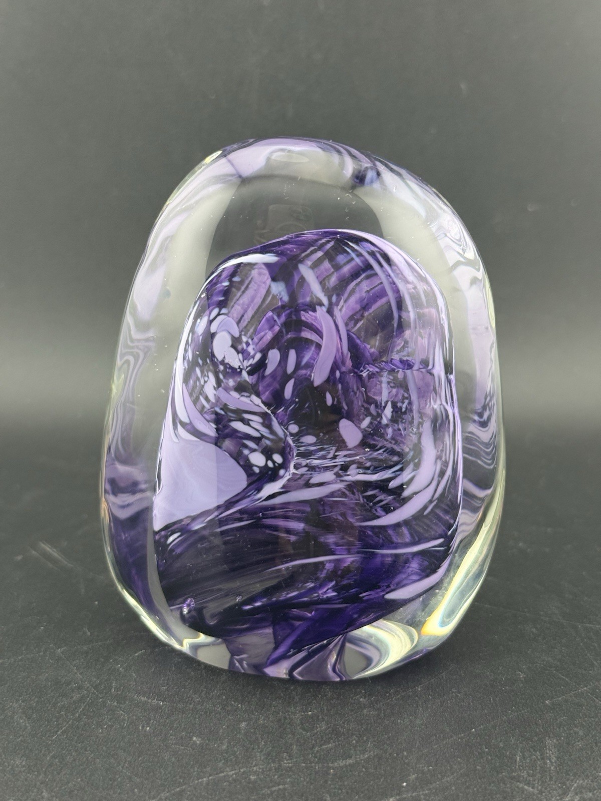 Vintage 1993 Purple Art Glass Artist Signed Paperweight RARE *GLOWS*