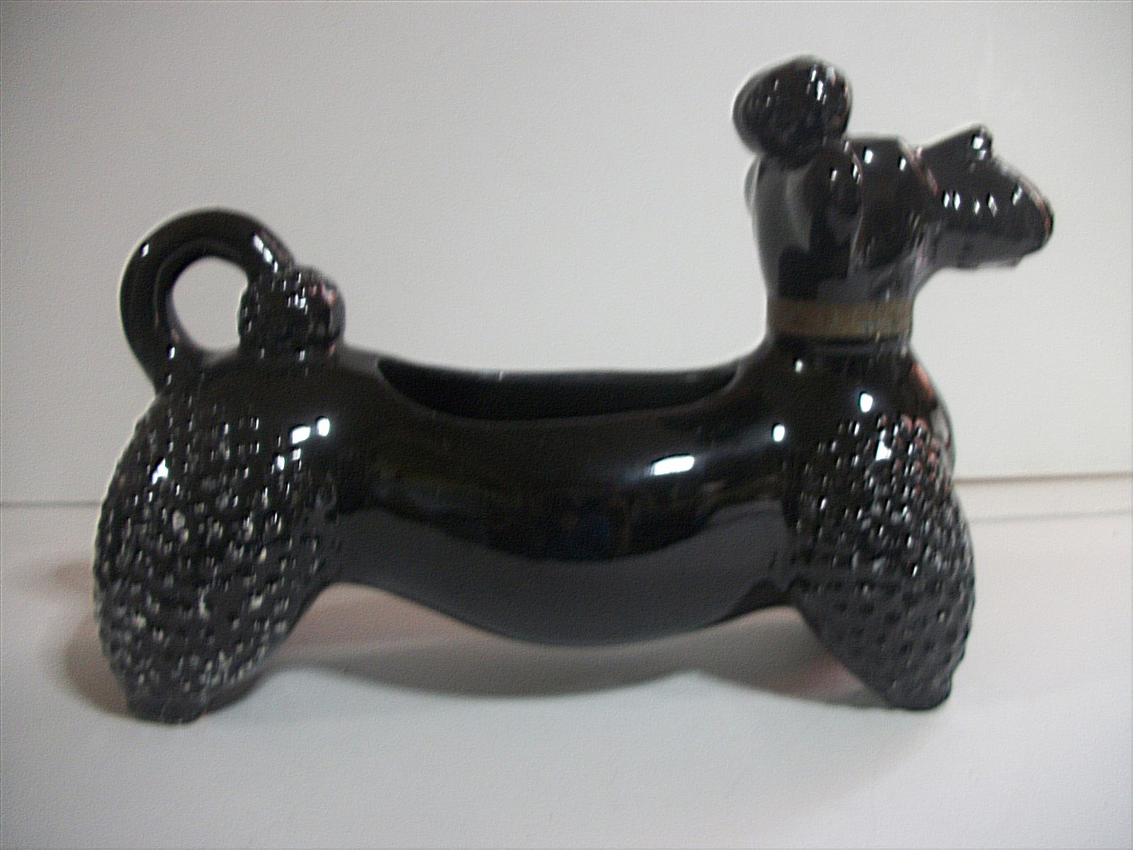 Vtg Black Redware Poodle PLANTER 9″ Long