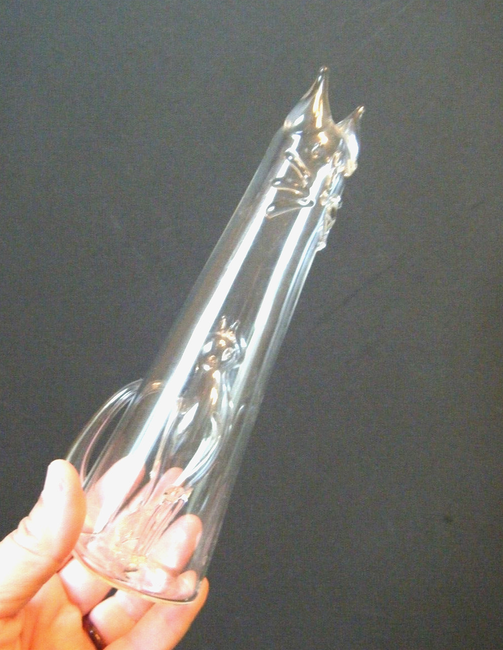 8″ Vintage 70s Modern Roberto Niederer Blown Art Glass Cat with Bird Inside