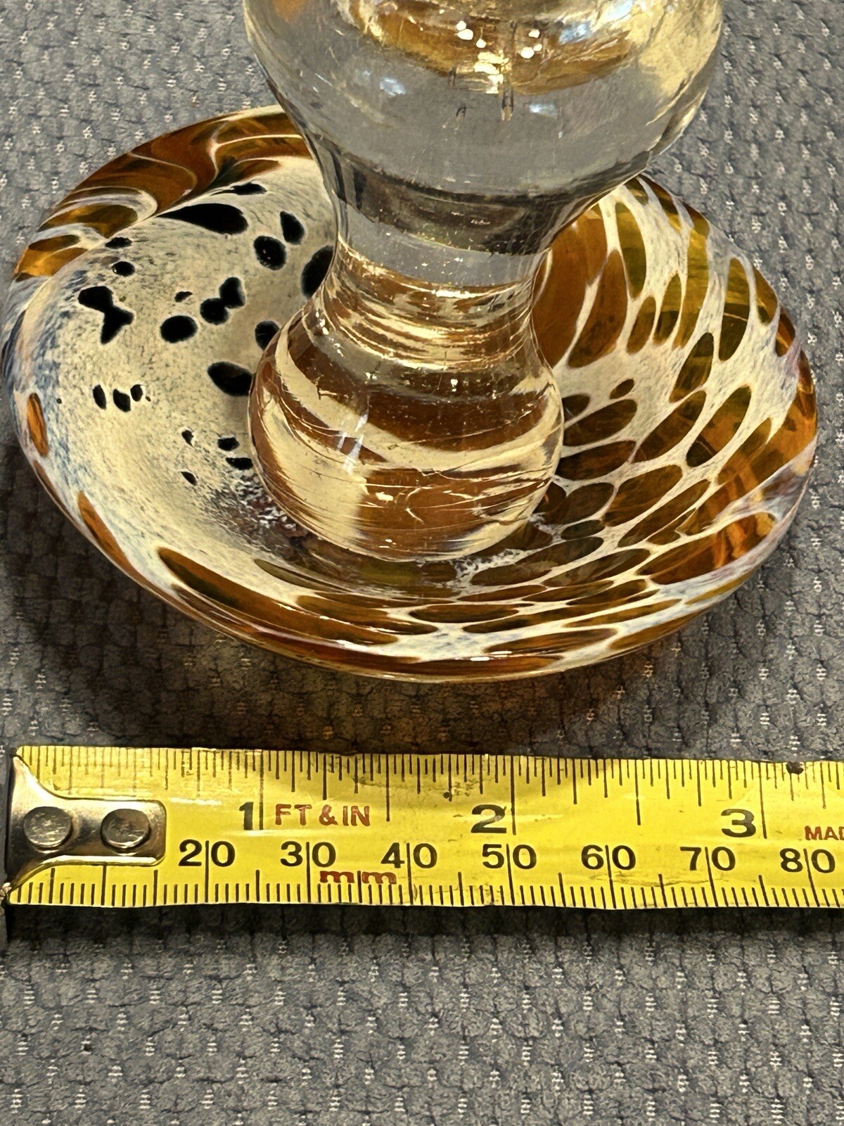 Vintage Art Glass Paper Weight Toadstool Mushroom Brown White 3.25 inches High