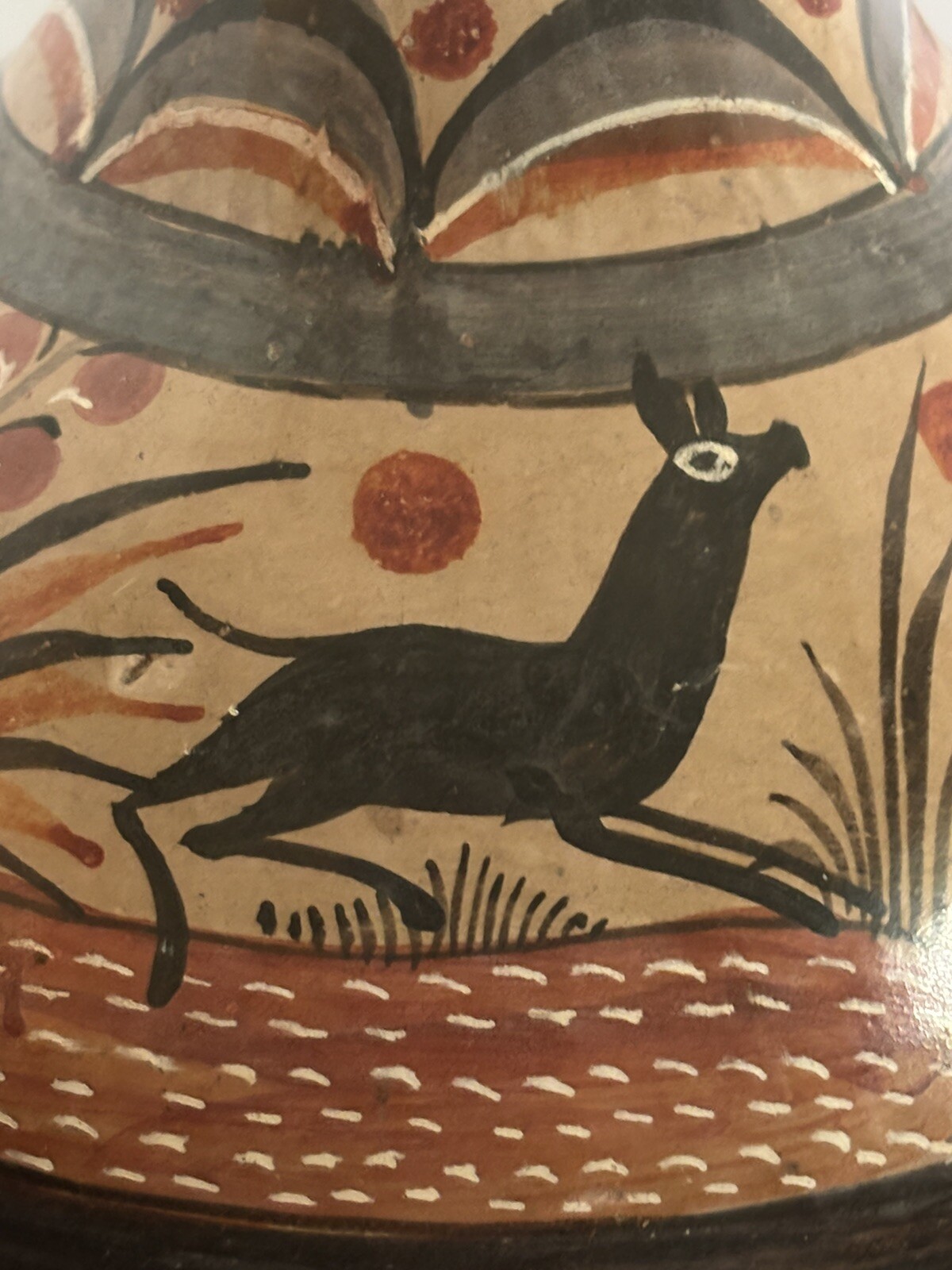 Vintage Tonala Style Folk Mestizo Clay Ceramic Vase Hand Turned Handpainted