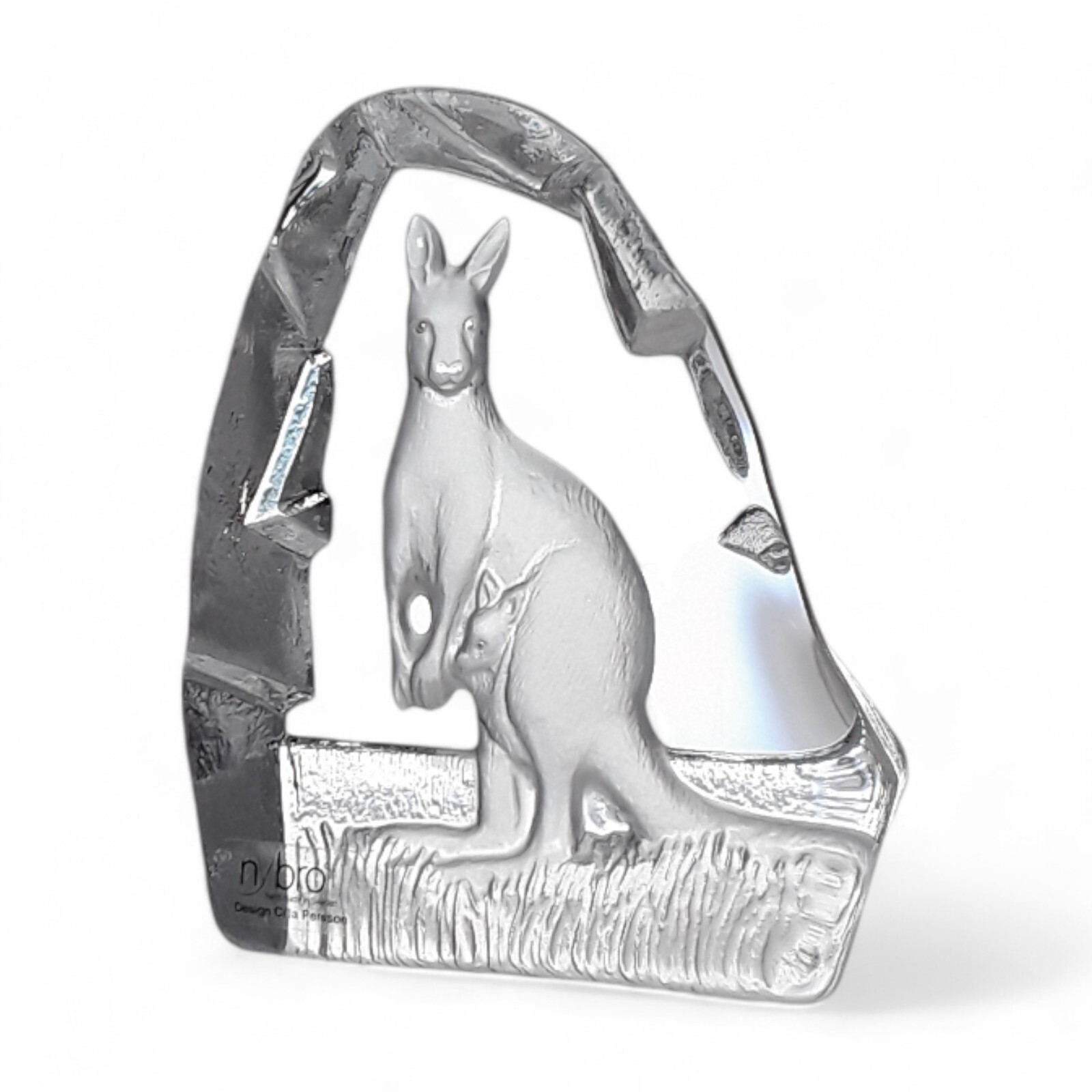 Nybro Crystal Kangaroo Paperweight Sculpture Cilla Persson Design Sweden – 4″