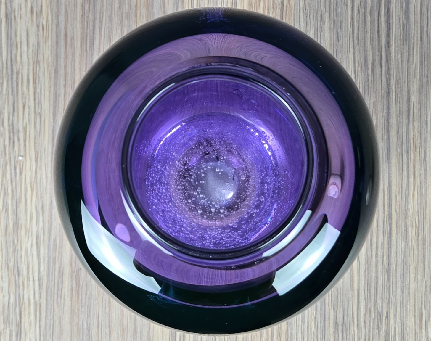 Buzz Blodgett Amethyst Purple clear bubble art glass vase, 8.5″, signed 1993