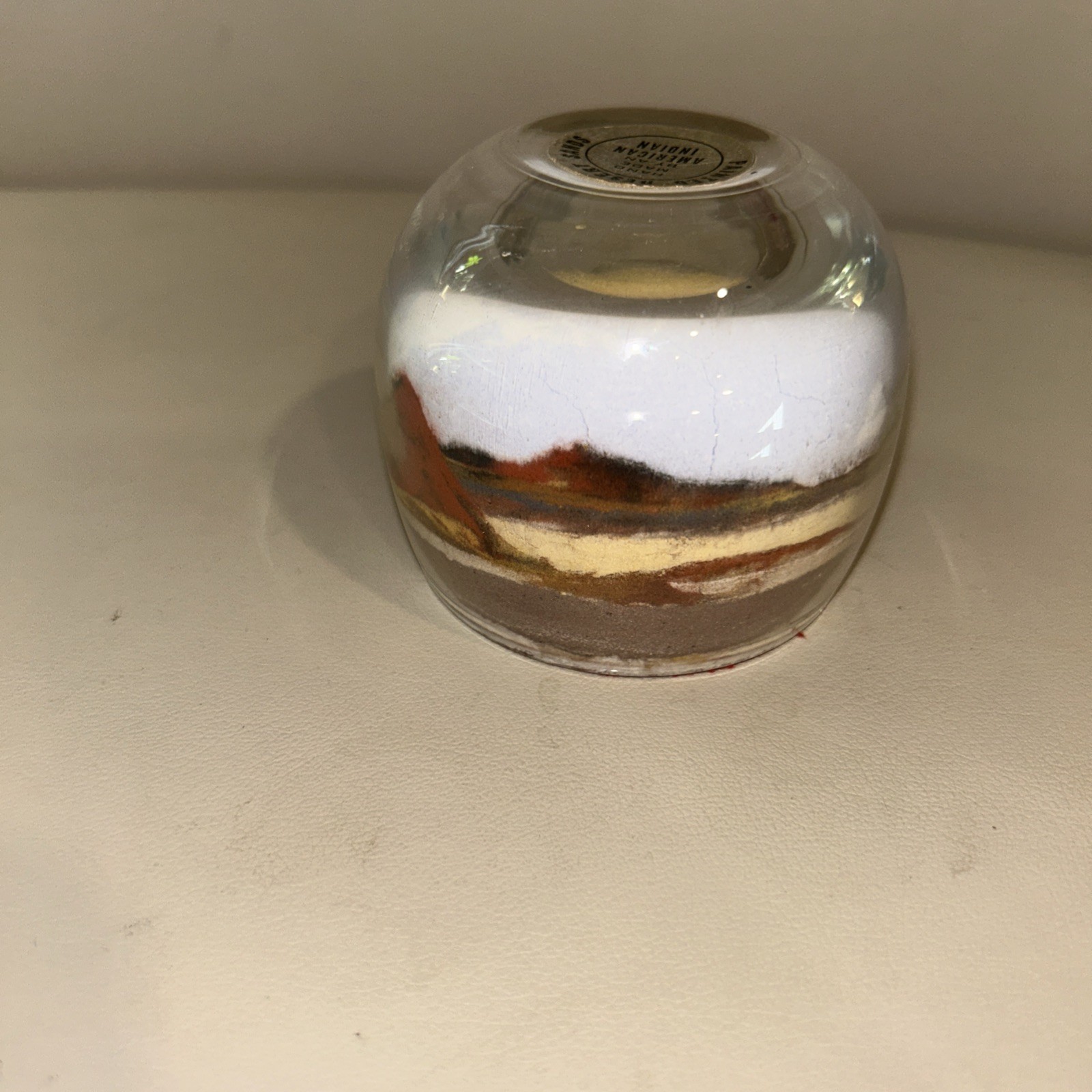 Vintage Paperweight Sand Art Painted Desert Native American Scene Hand Made