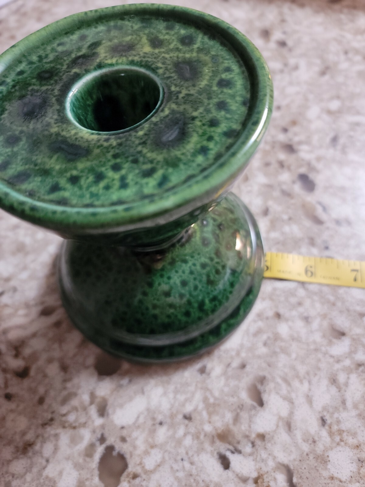 Gail Pittman Green Splotched Spotted Studio Pottery Candle Holder Signed