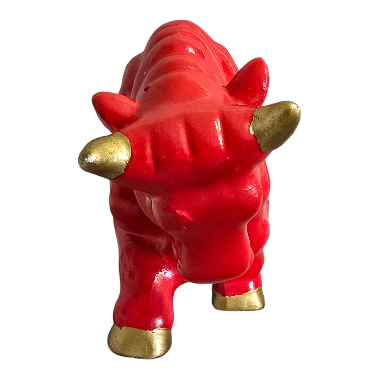 Vintage MCM Ceramic Pottery Fighting Bull Red & Gold 10″ Long 6″ Tall