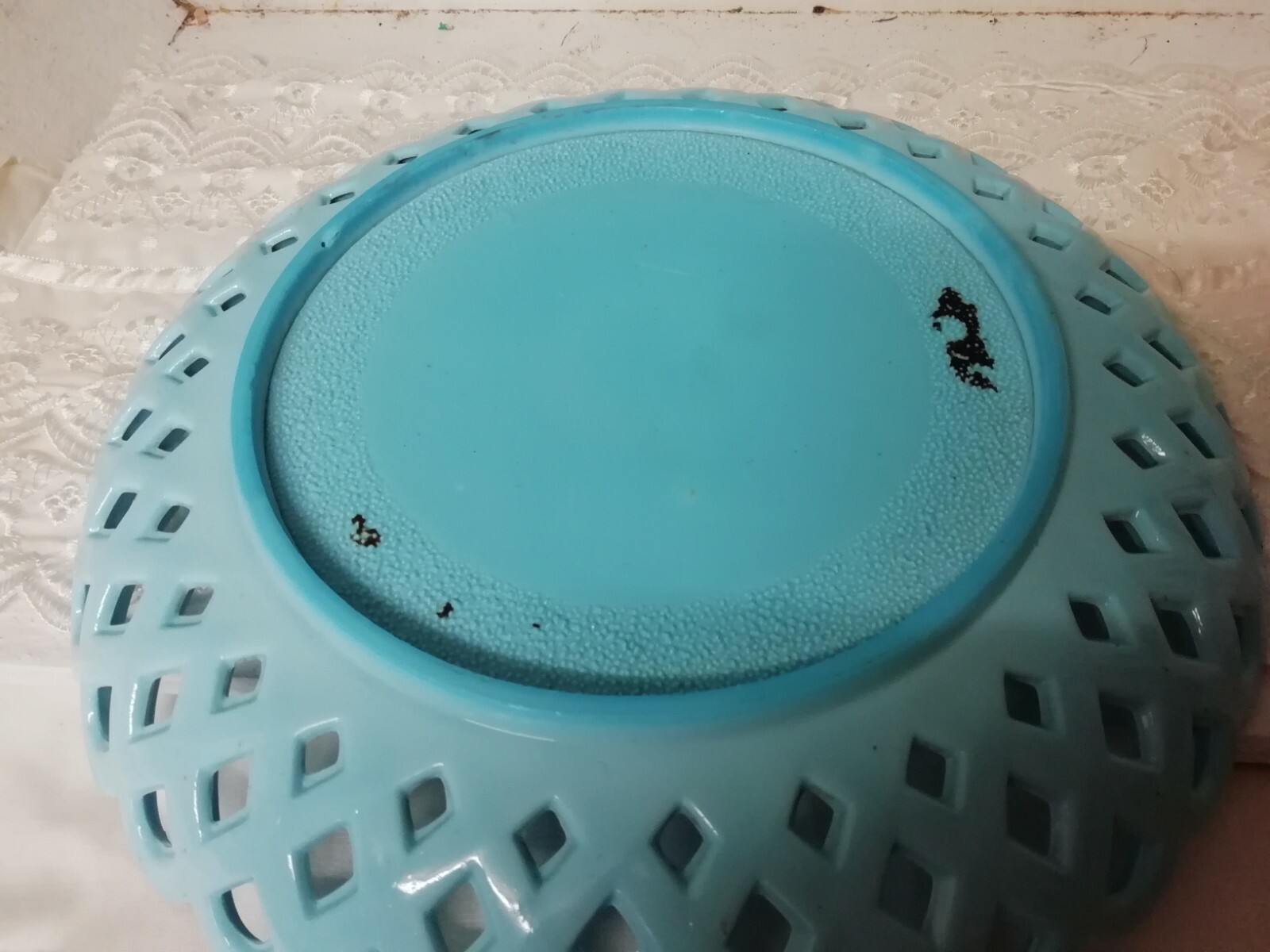 Antique Victorian Sowerby Blue Vitro Porcelain Milk Glass Basket Weave Comport