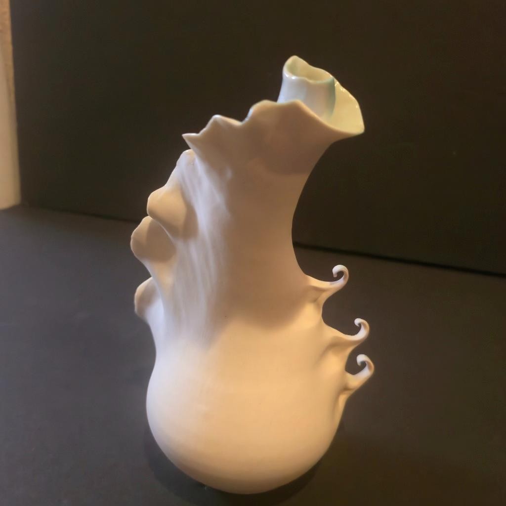 DEBRA SWAGER ART HAND PAINTED BISQUE SHELL PORCELAIN CLAY VASE SIGNED SCULPTURE
