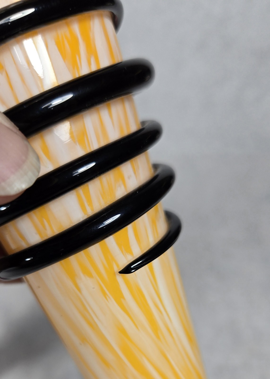 Vintage CzechoslovakiaGlass Tango ? Vase Red & Yellow Black Swirl Bohemian Lot 2