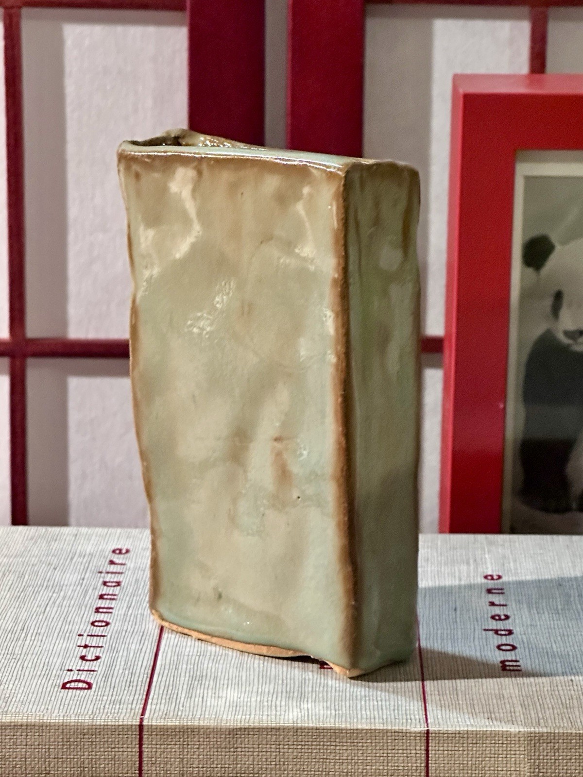 Handcrafted Ceramic Green And Brown Glazed Bud Vase With Artist’s Stamp