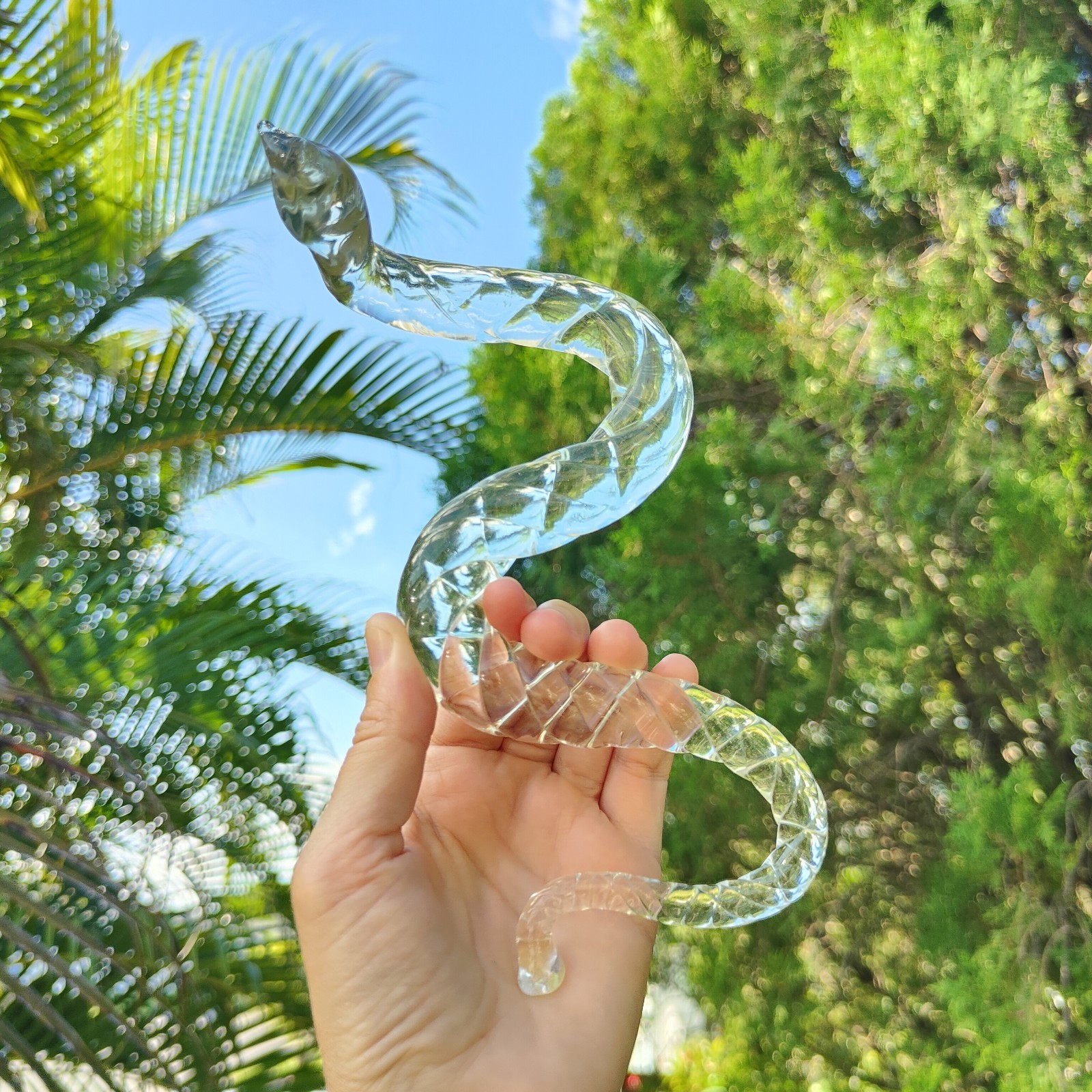 Vintage MCM Pilgrim Glass #933 Twist Rope 7″ Clear Snake Figurine