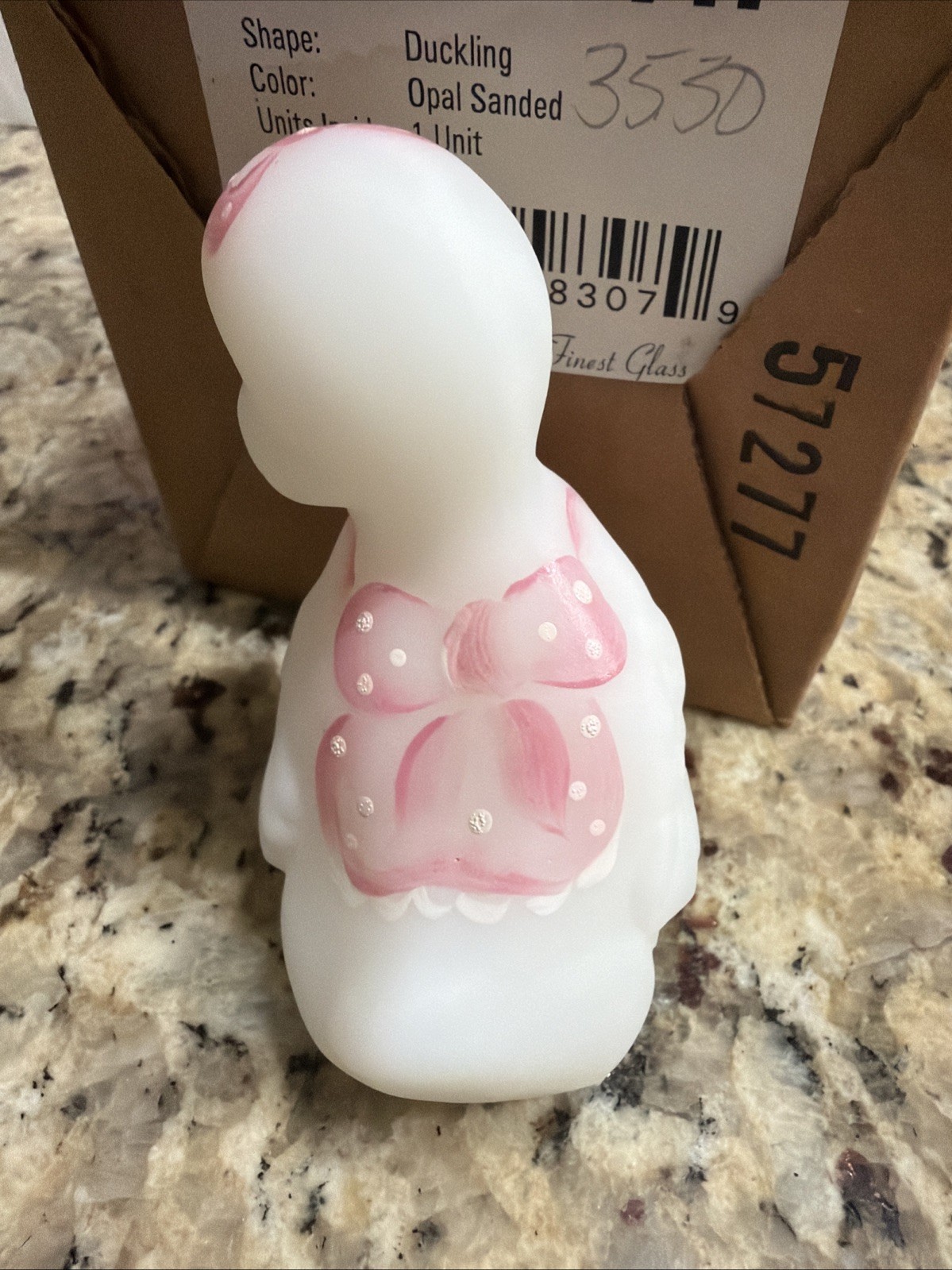 FENTON Art Glass Opal Sanded Duckling – Hand Painted by S Waters 5169 7H
