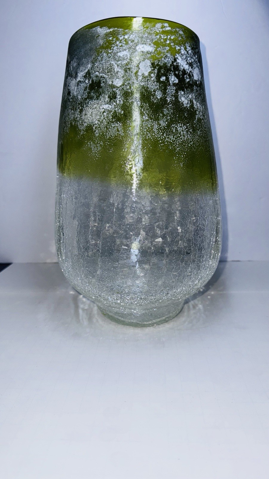 STUDIO ART GLASS HAND BLOWN CRACKLE & Scavo FINISH HEAVY green 12 inches