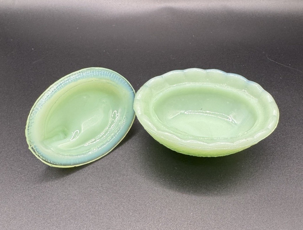 Vintage Hen on Nest Mini Jadeite Green Glass Salt Cellar Cottagecore
