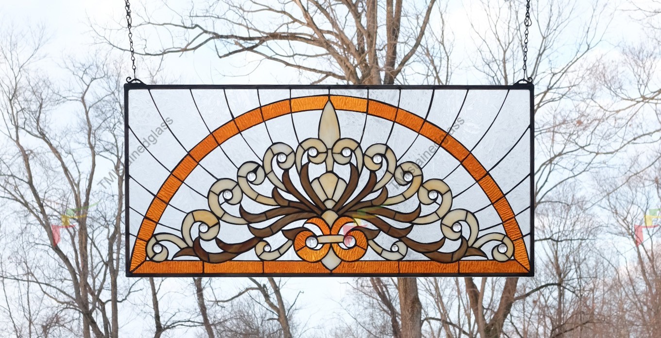 33.5″ x 15.75″ Handcrafted Stained Glass Panel Hanging Window Panel HF36