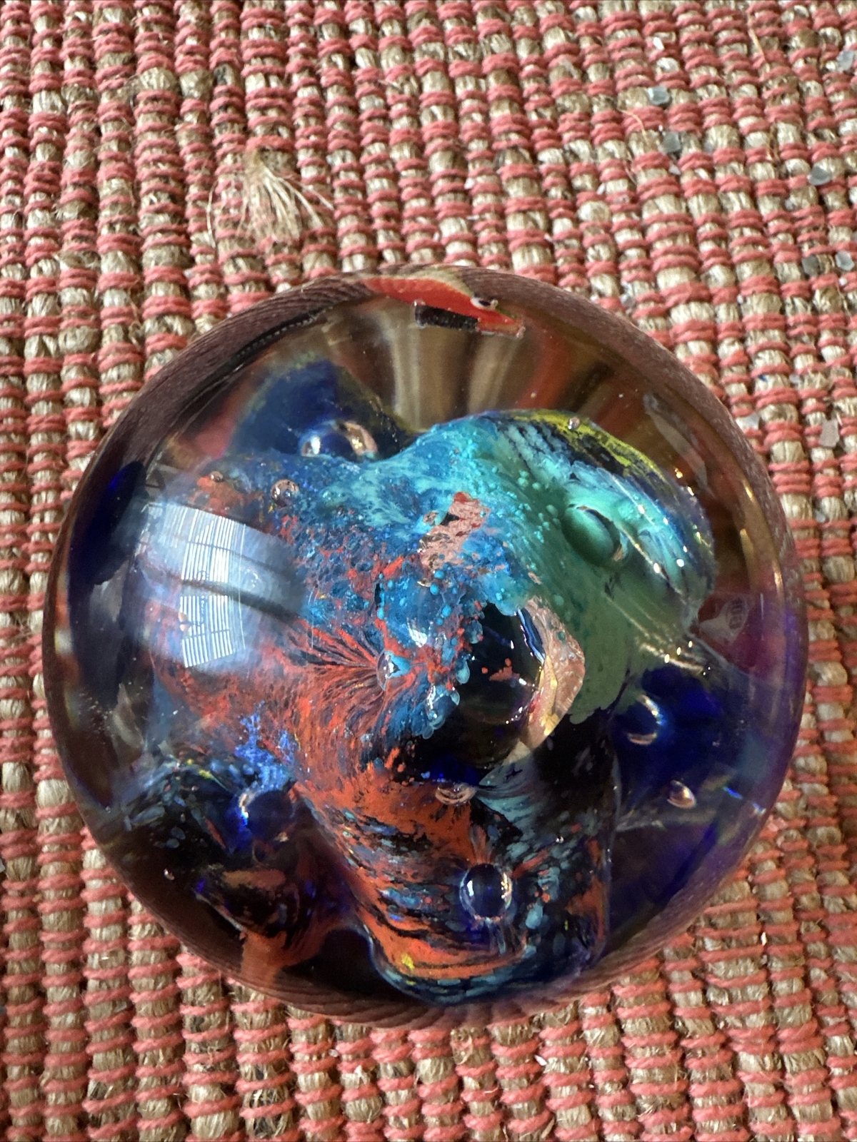 Sea Scape Hand Blown Paper Weight 3” Not Signed