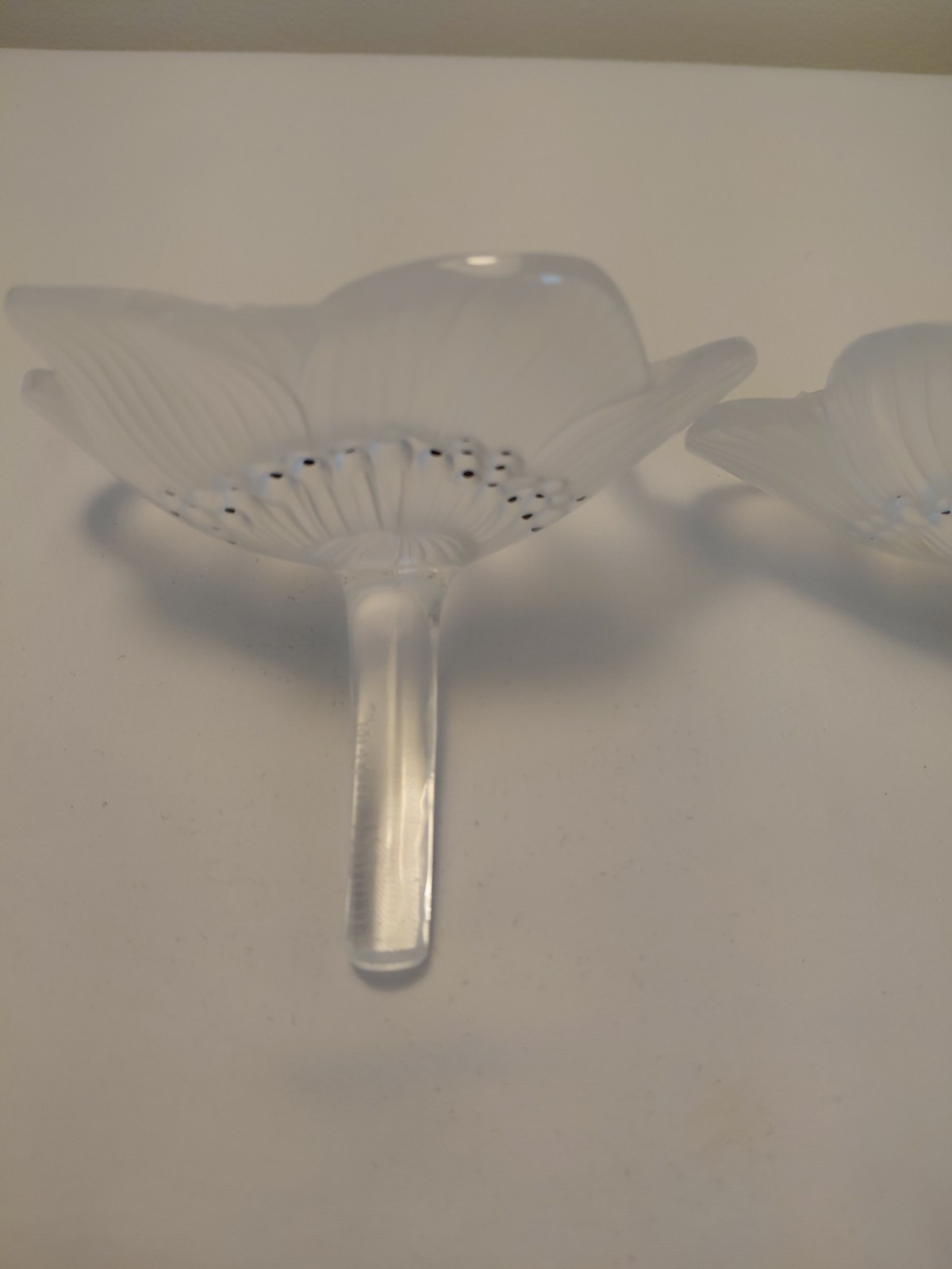 Vtg Rene Lalique Signed Frosted Crystal Anemone Floral W/Black Enamel Sculpture