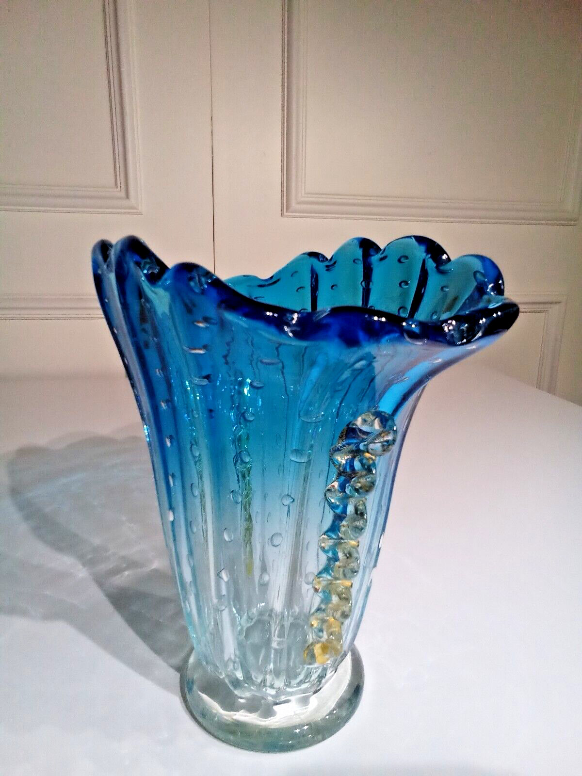 Barovier Toso Murano Large Controlled Bubble Bullicante Hand Blown Glass Vase