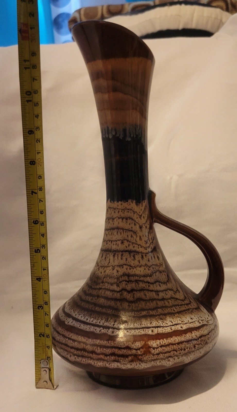 Vintage Mid Century Royal Haeger Ewer Vase Pitcher Brown Cream Blue Drip Glaze 