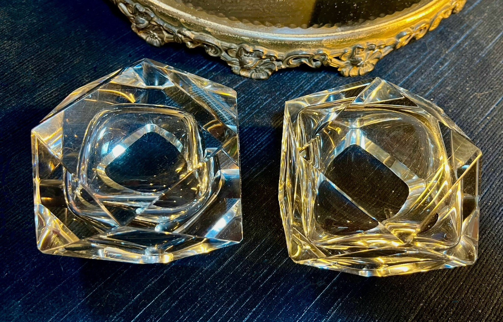 Flavio Poli Seguso Murano Faceted Sommerso Glass Ashtrays Set of 2 MCM Italy