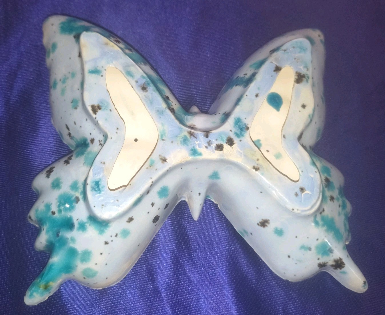 Vintage Unique Butterfly-Shaped Blue & Teal Trinket Dish/Ashtray 6×6