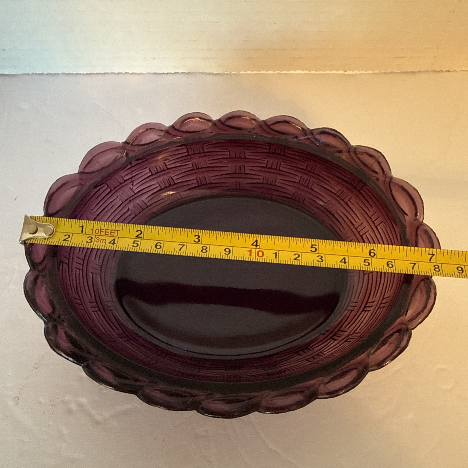 Vintage Purple Depression Glass Hen on Nest Candy Dish Basket Weave Flaw Violet