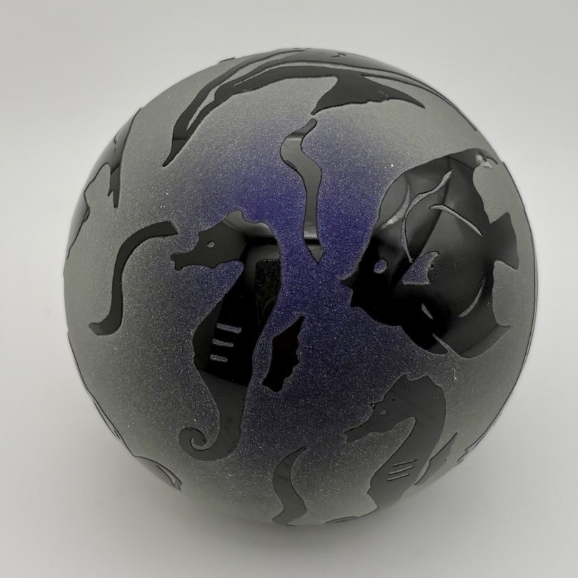 Steven Correia Art Glass Paperweight Ocean Fish Cameo Cobalt Blue Signed 3”