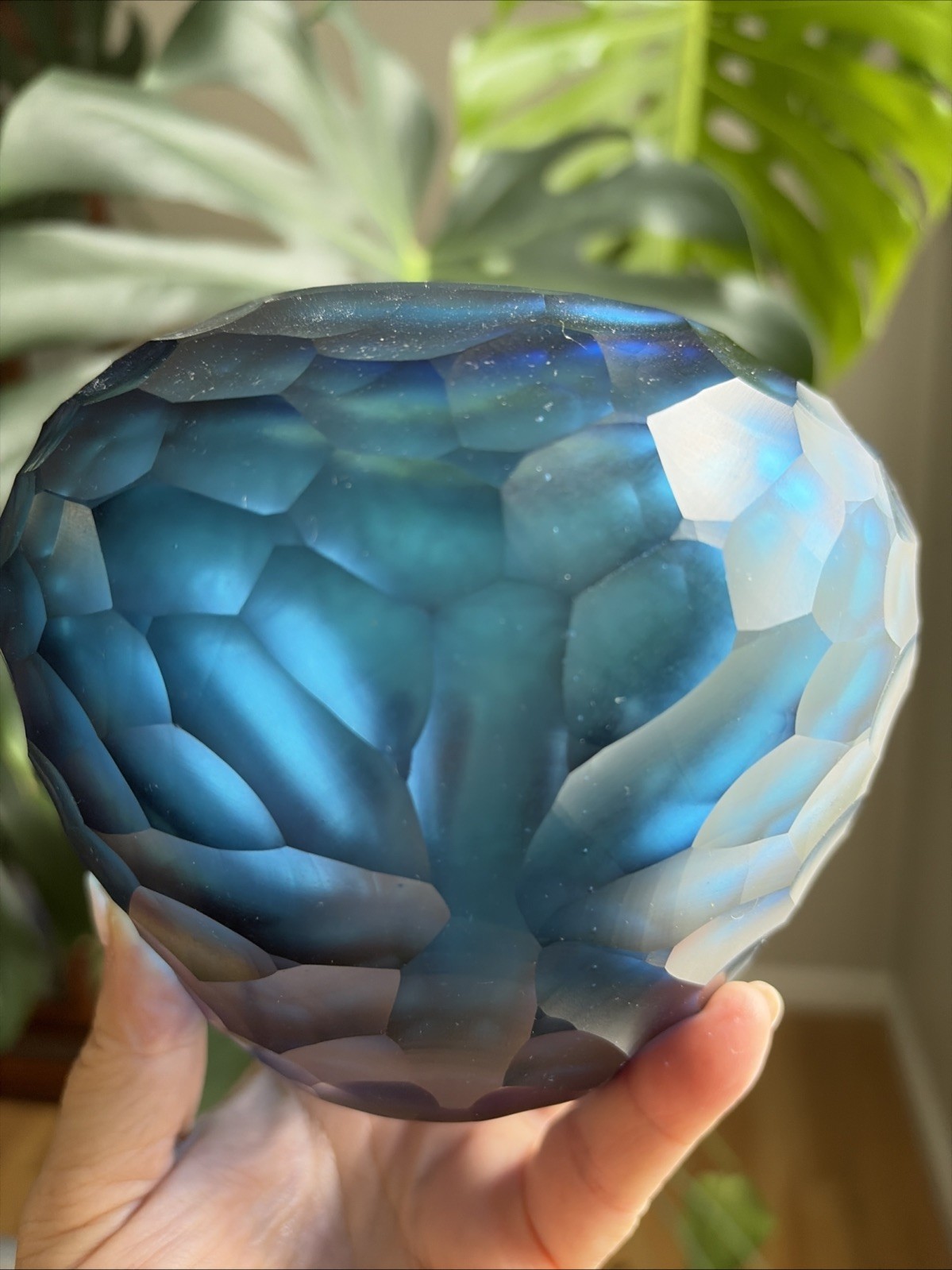 Hand-Chiseled Indigo Blue Glass Vase Handcraft in India Blessings Unlimited 4.5”