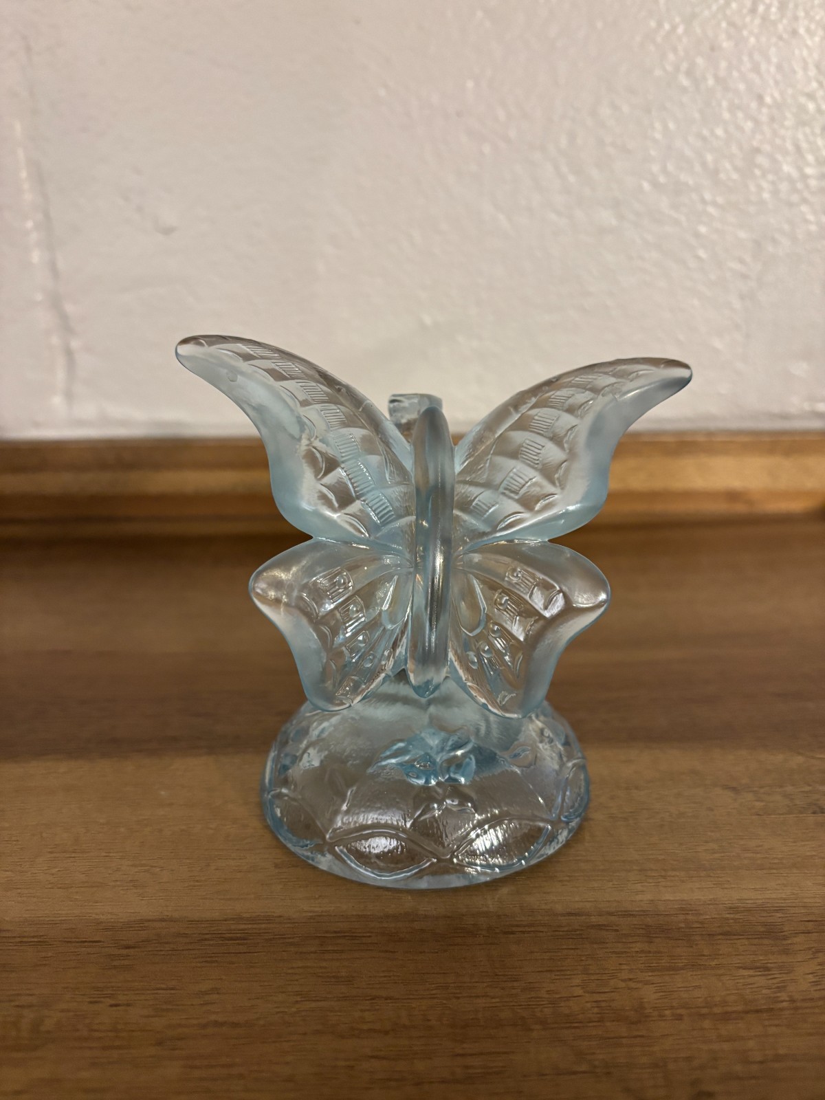 Fenton Light Blue Glass Butterfly on a Branch Figurine
