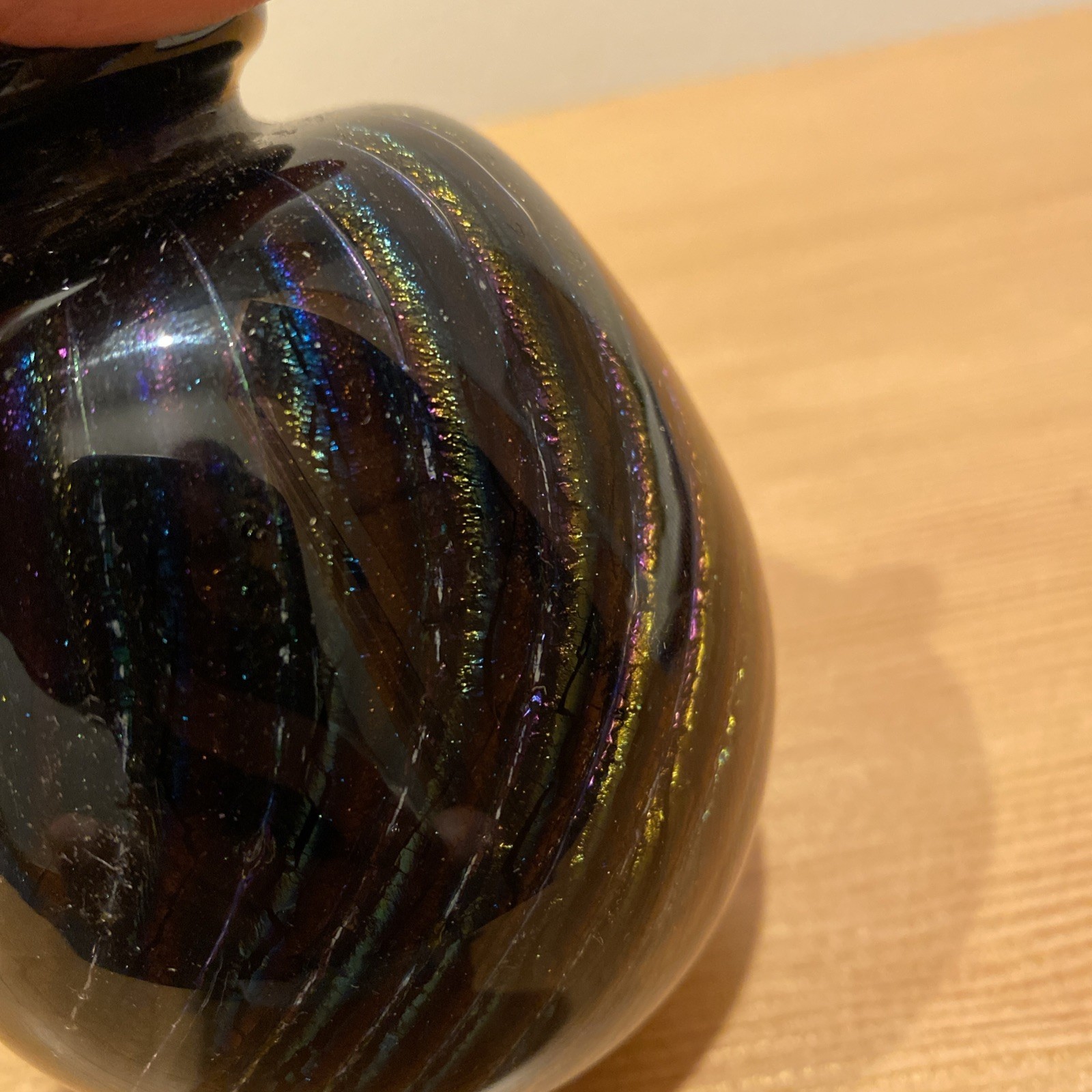 Robert Eickholt Art Glass Perfume Bottle, Black Gold Swirl 1986 Signed