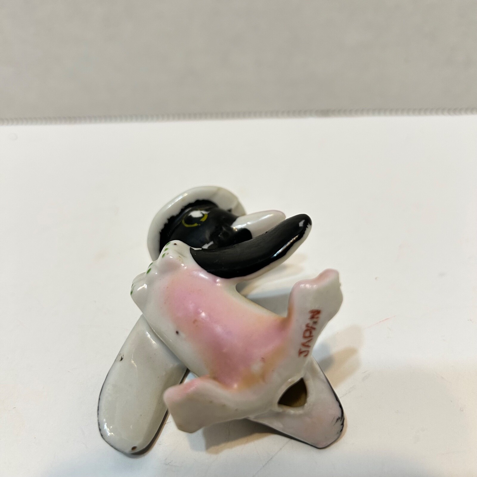 Antique Porcelain Hand Painted Penguin Figurine Top Hat Bow Tie 2.25″ Japan
