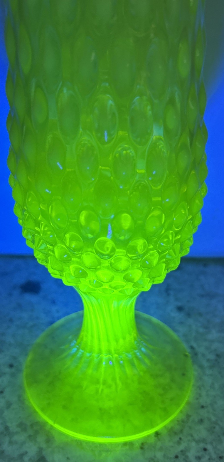 Beautiful Fenton Art Glass Uranium Green Opalescent Hobnail Swung Vase 13”-H
