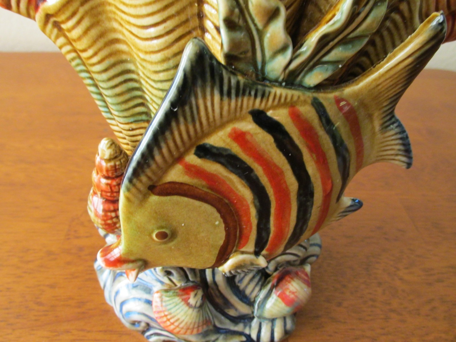 Vintage Unmarked Glazed Ceramic Pottery Fish, Clamshell, Underwater Sea Life Va