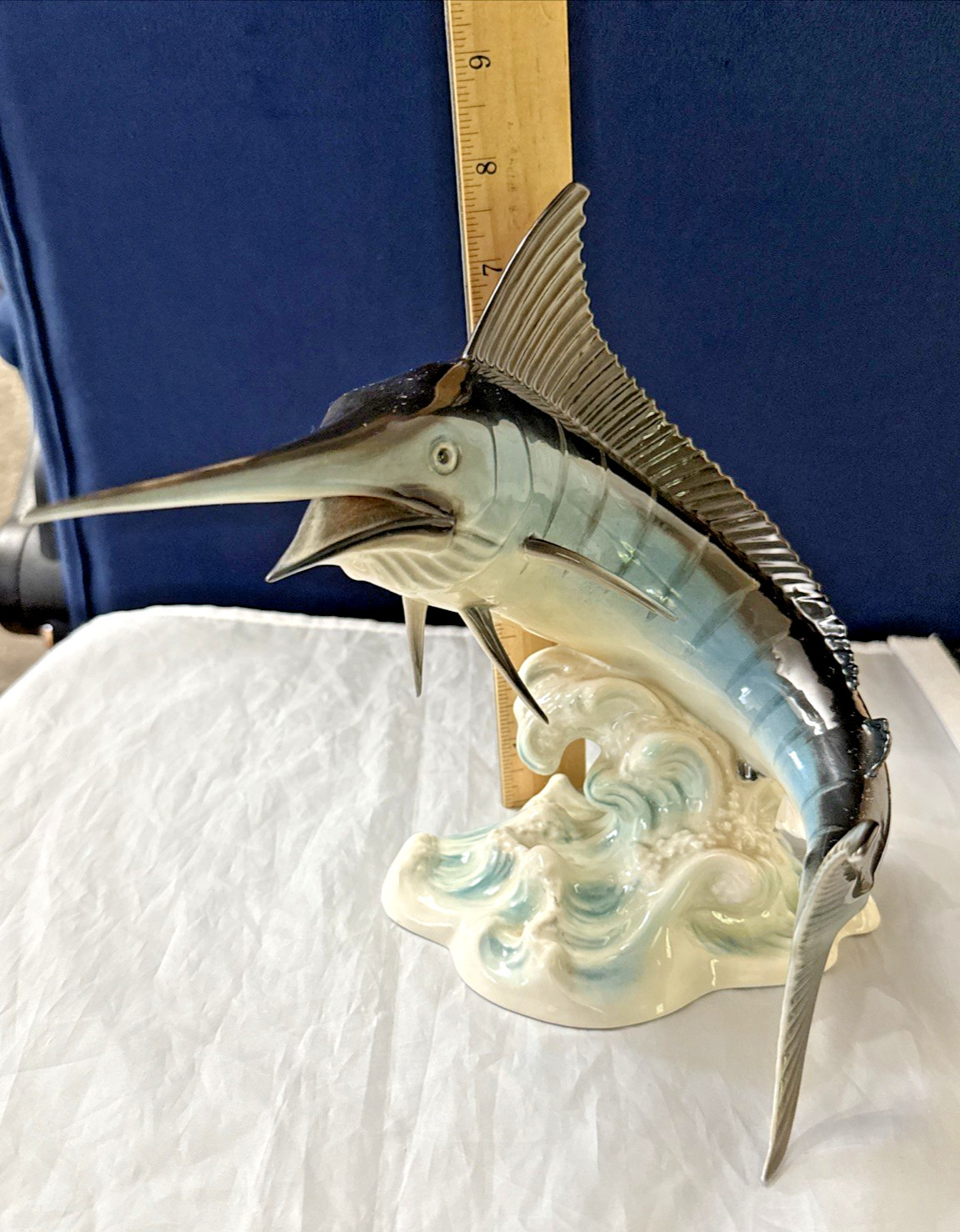 Goebel Porcelain ~ Breaching Blue Marlin Game Fish ~ West Germany Hand Painted