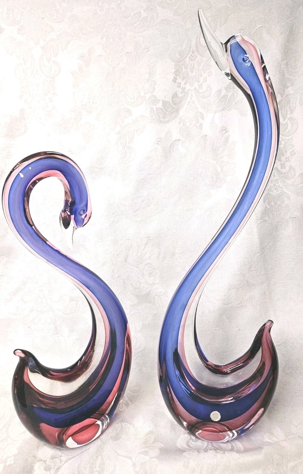 Murano Seguso Surmoso LARGE Glass Swans Set Of 2 Favio Poli 20″ & 15 in Labels