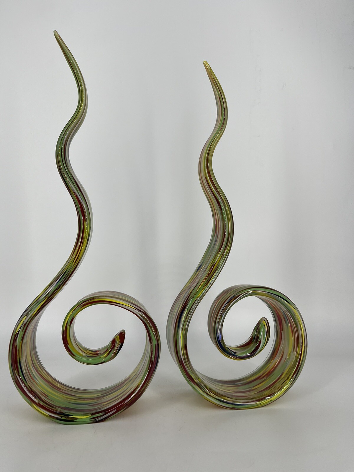 Murano Style Multi Colored Twisted Wavy Abstract Art Glass 16” Spiral Figurine