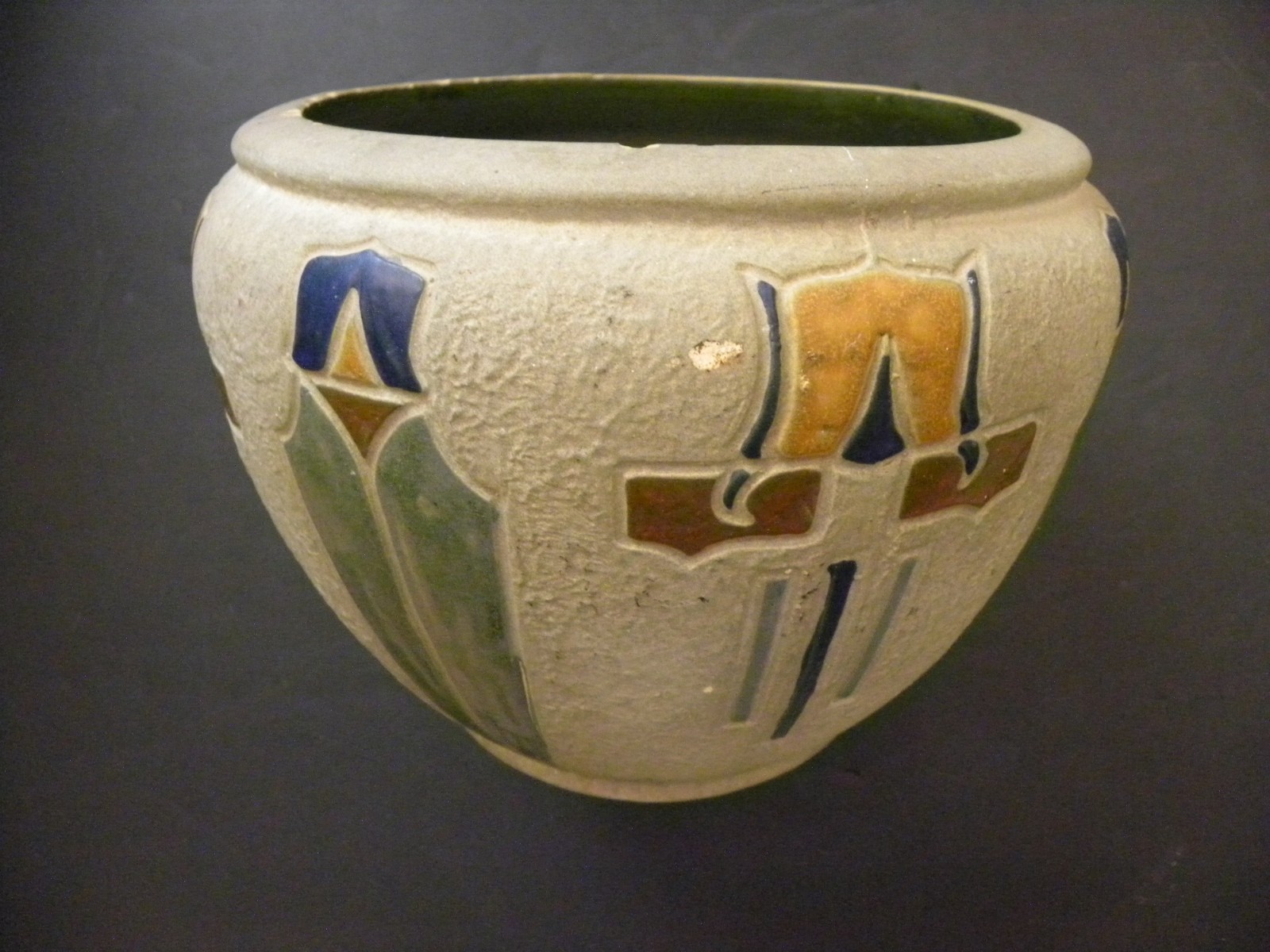 An Arts & Crafts Roseville Mostique Line Cachepot Designed By Frederick H Rhead