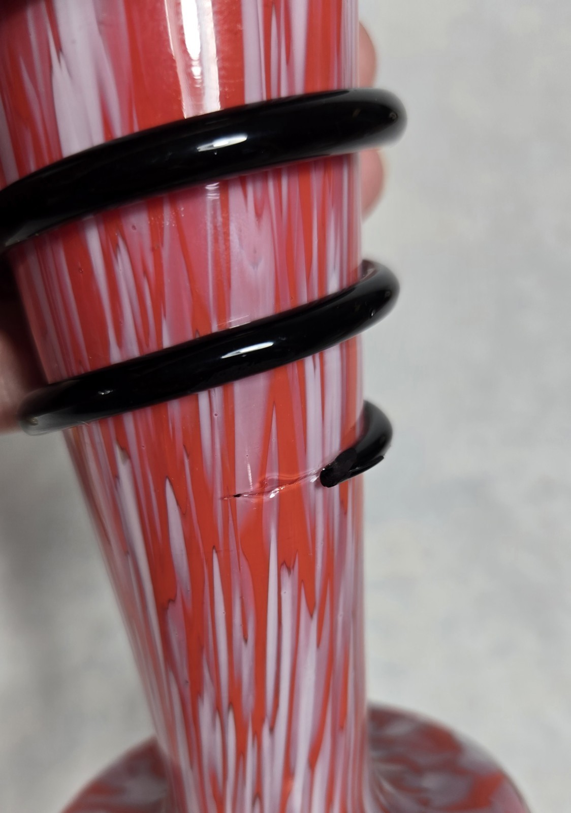 Vintage CzechoslovakiaGlass Tango ? Vase Red & Yellow Black Swirl Bohemian Lot 2