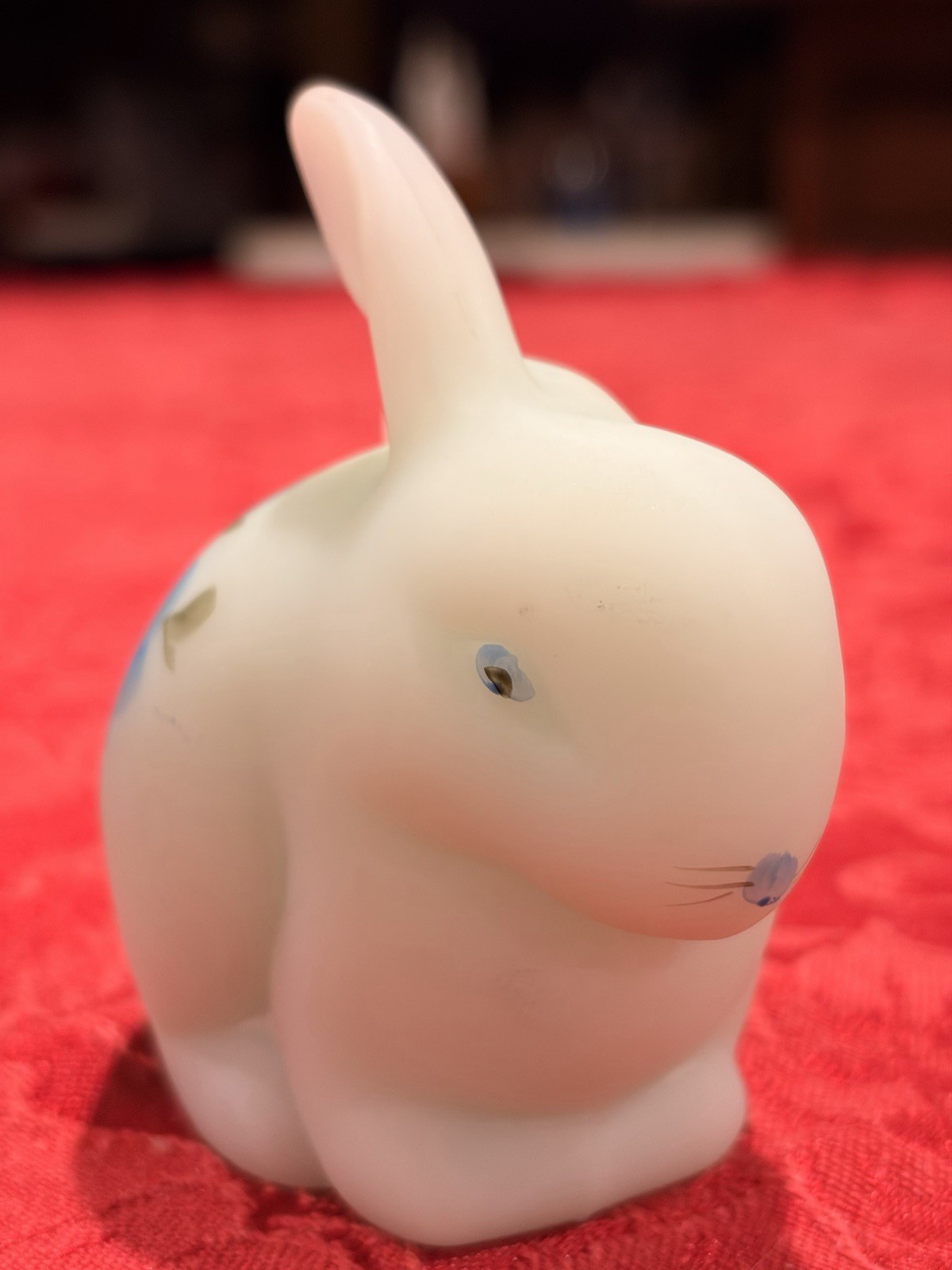 Charming Vintage Fenton Matte White With Blue Roses Bunny Figurine Signed