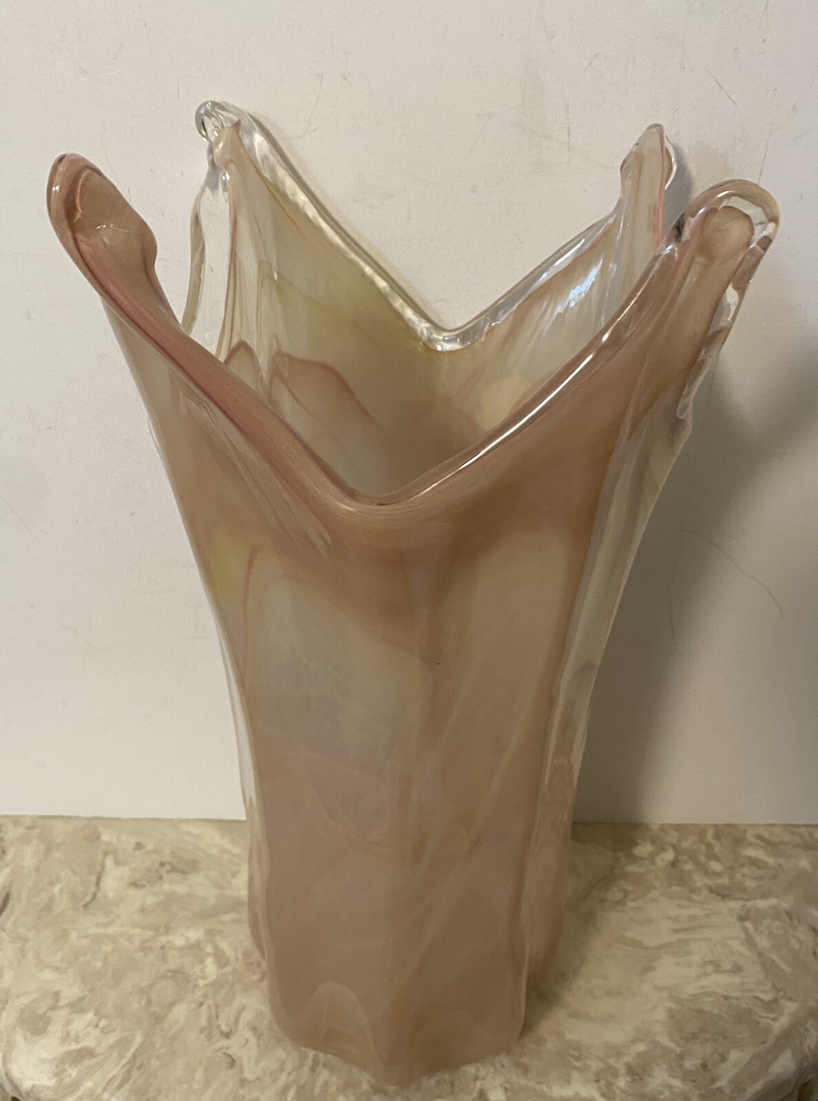 Murano Art Glass Lavorazione Vase Splash Rim 11.5″ Tall Vintage Glass Art MCM