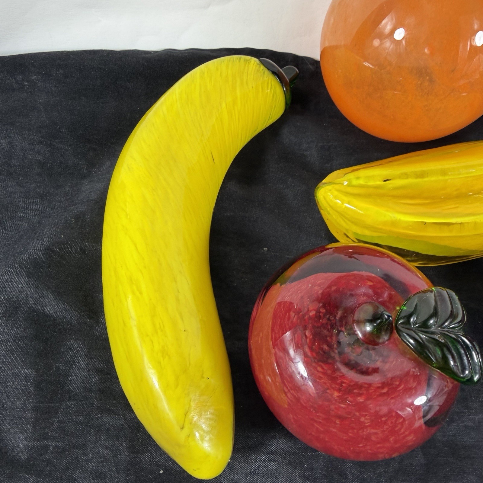 MCM Vintage Murano Style Hand Blown Art Glass Fruit 8 Pc Set Banana Apple Pear
