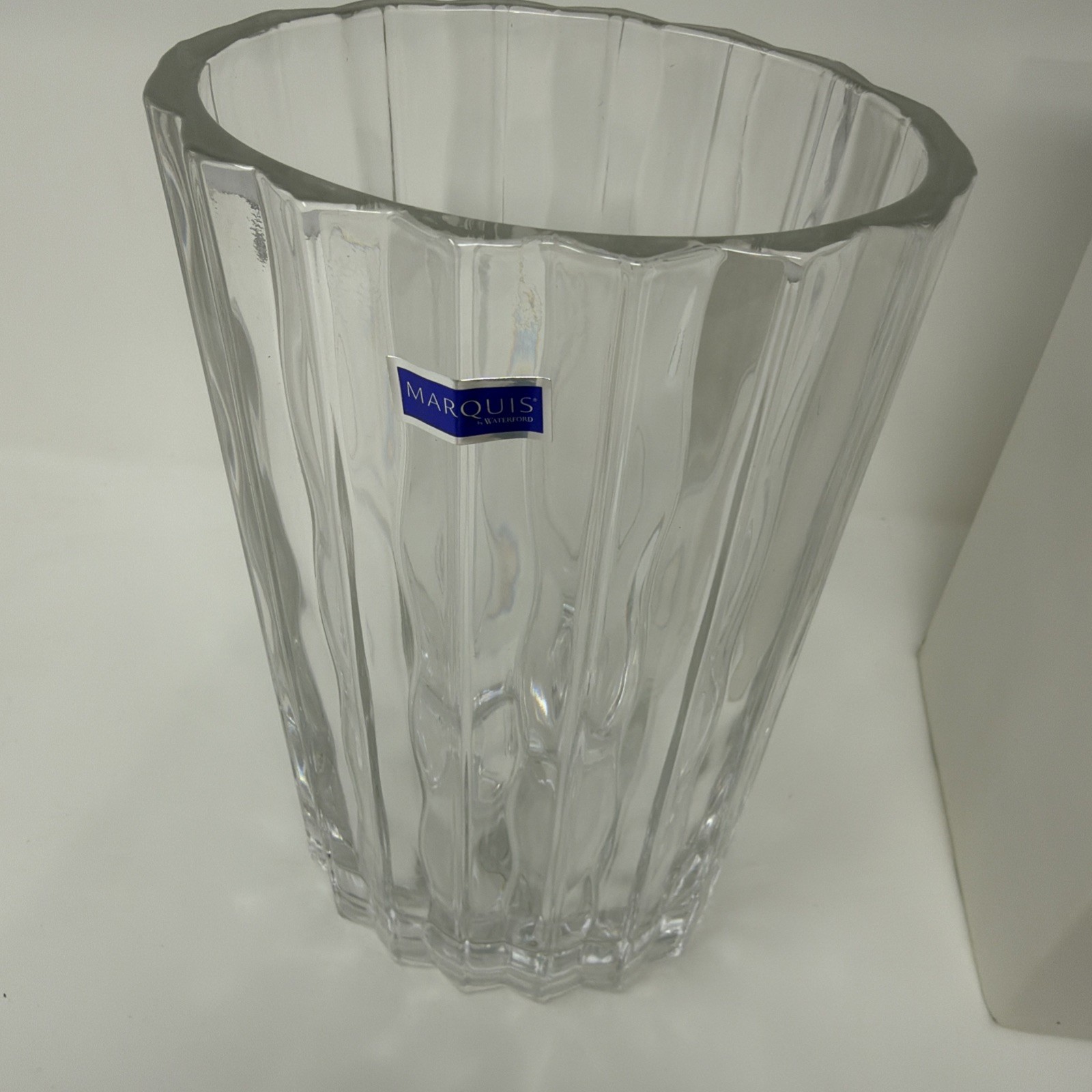 Marquis by Waterford Crystal 8” Oval Vase In Original Box Label Wavy Fluted