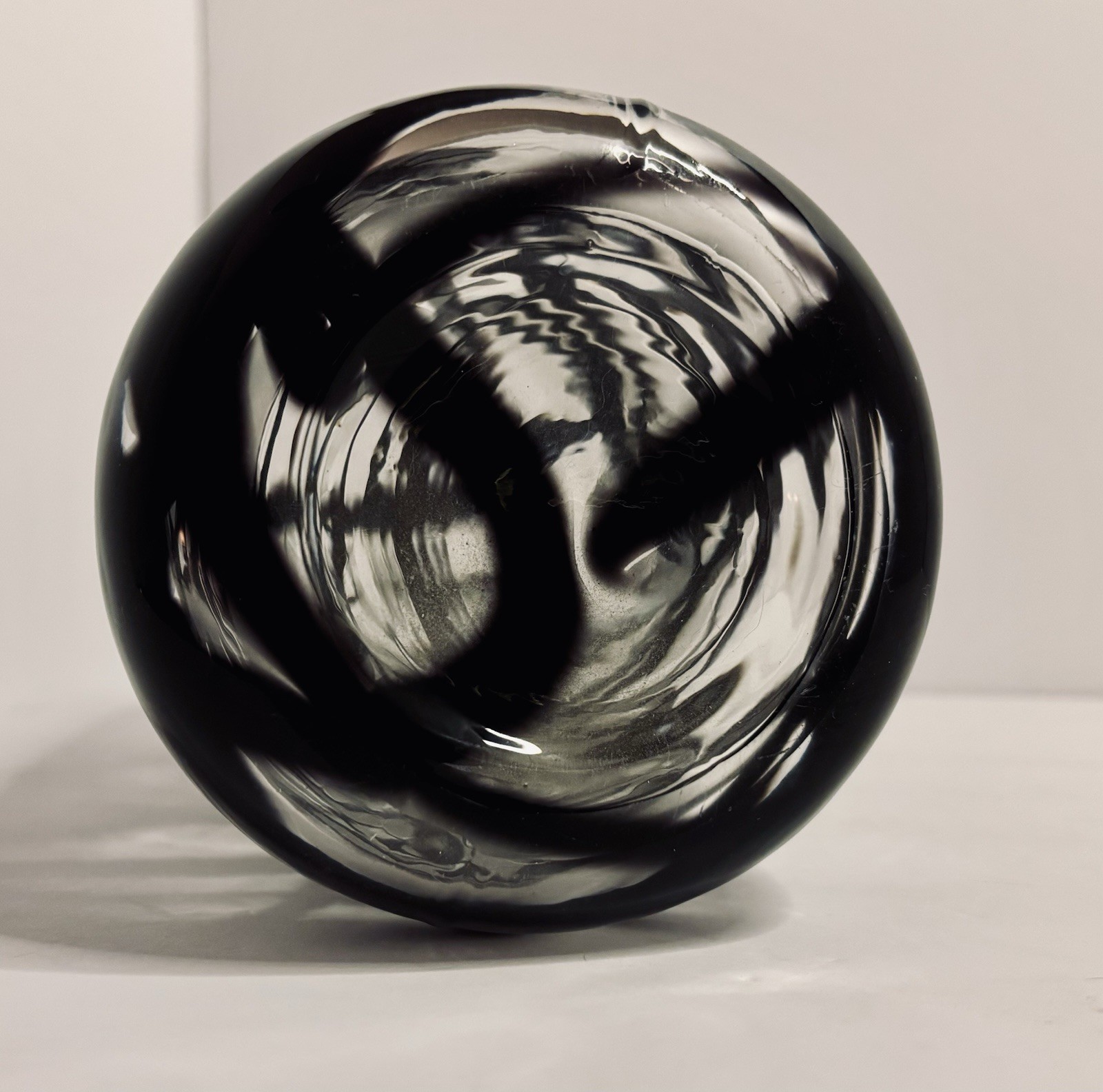 RARE 90s Ikea Hand Blown Firande Glass Abstract Vase Black Clear Bergrstom 16”