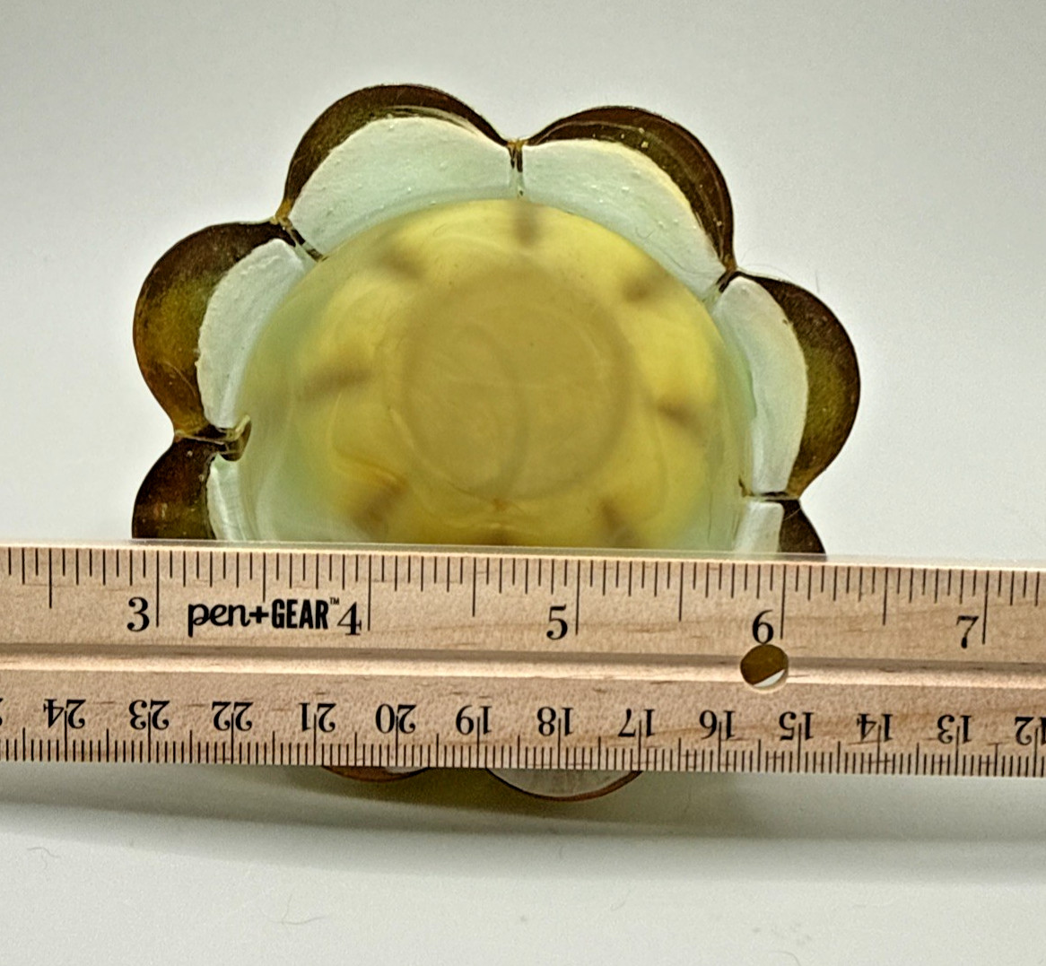 Heavy Glass Candle Votive Light Blue Amber Swirl Scalloped 87F-1750W