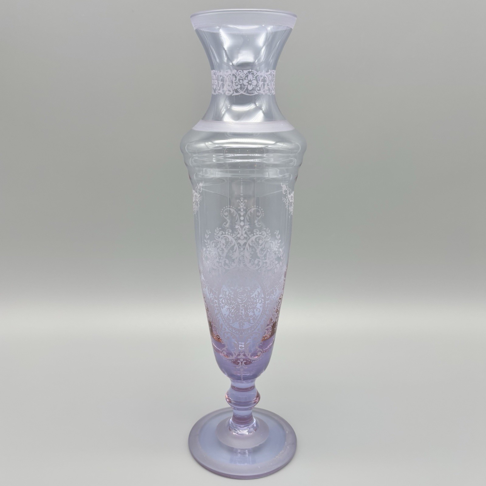 Antique Acid Etched Neodymium Glass Beehive Optic 10.75″ Footed Baluster Vase