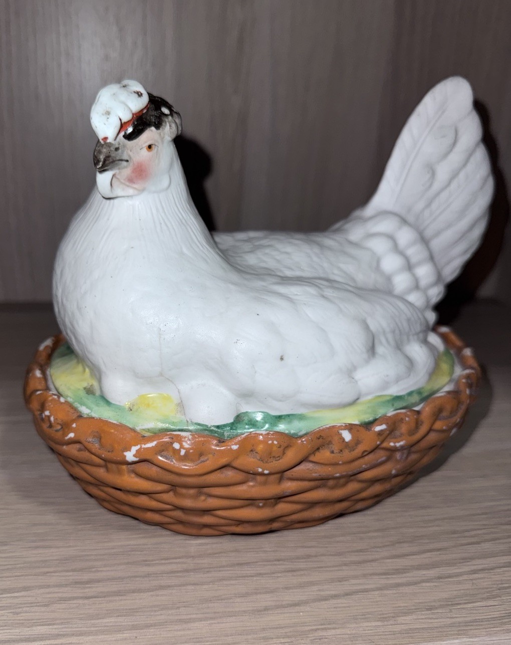Antique Staffordshire Pottery Hen On Nest Lidded Dish “Marked G” From late 1800s