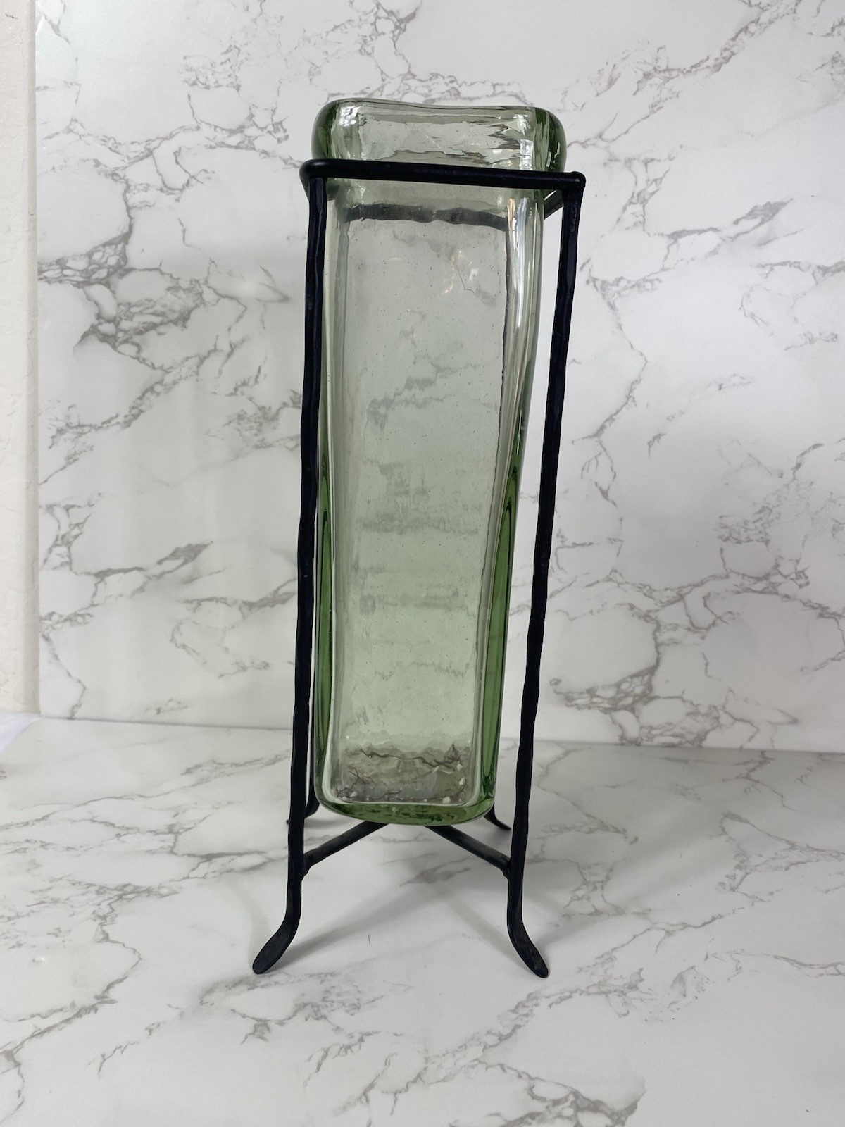 Glass Vase Pottery Barn Green Wavy In Wrought Iron Spanish Style